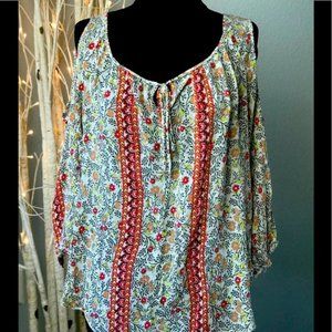 Max Edition Cold Shoulder Embroidered Top, Boho XL